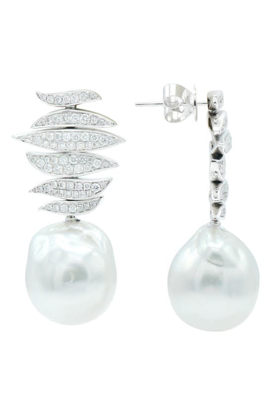 House Of Frosted Pavé Diamond & Freshwater Pearl Drop Earrings In Metallic