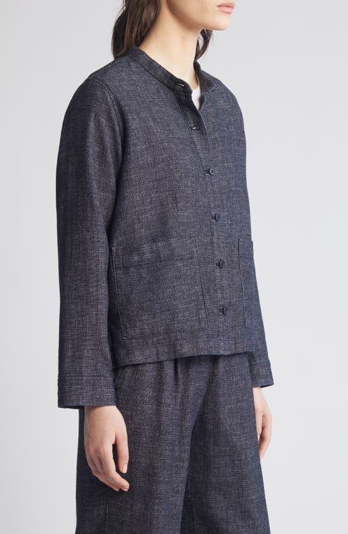 Shop Eileen Fisher Mandarin Collar Hemp & Organic Cotton Jacket In Denim