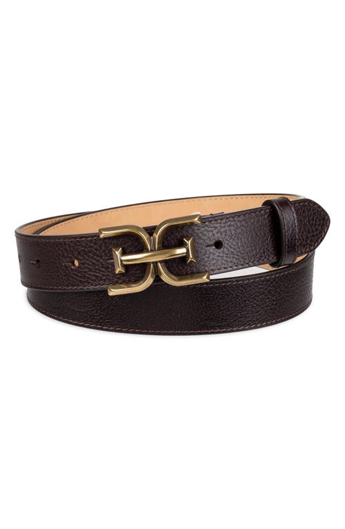 Logo Buckle Leather Belt in Brown