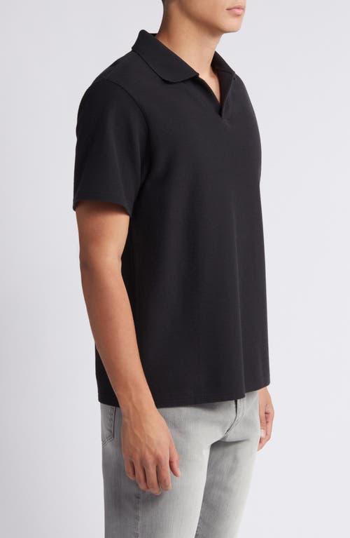 Frame Jacquard Short Sleeve Open Collar Polo Shirt In Black