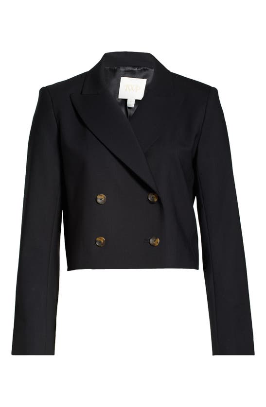 Twp Perfect Waiter Double Breasted Stretch Wool Crop Blazer In Black