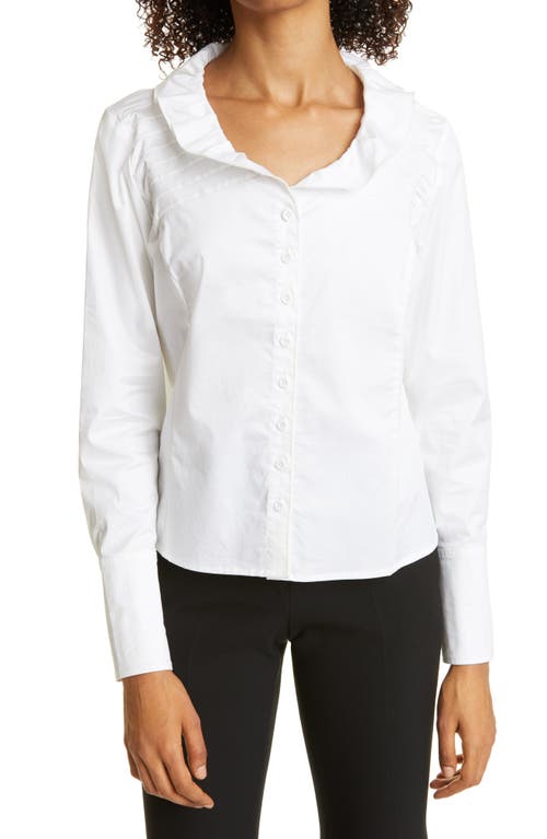 Haute Hippie Ruffle Neck Button-Up Shirt in White