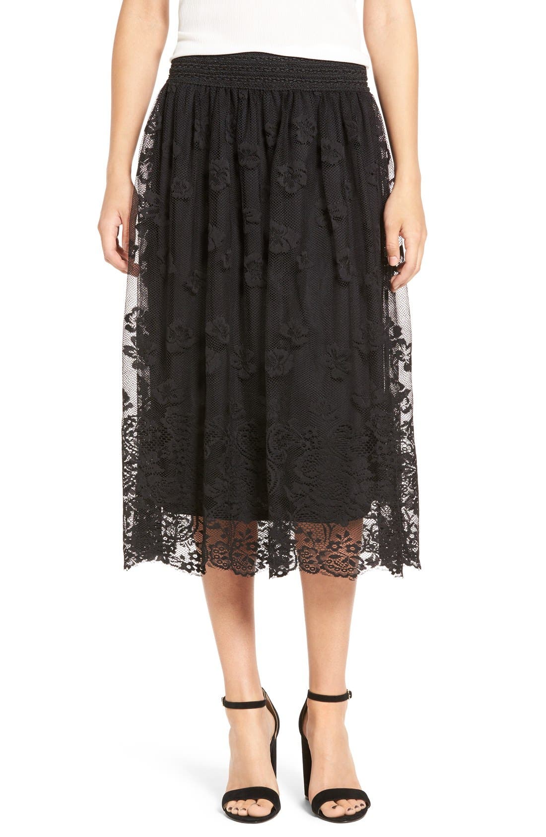 BP. Scallop Lace Overlay Midi Skirt Nordstrom