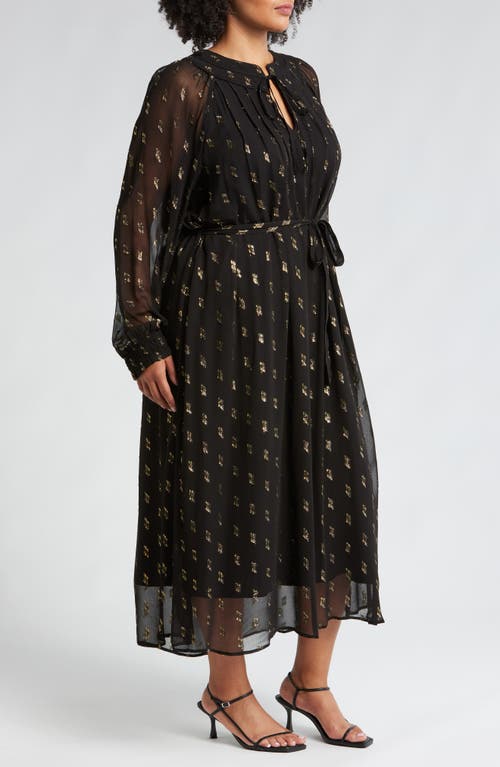 CIEBON CIEBON ELENA METALLIC LONG SLEEVE MAXI DRESS 