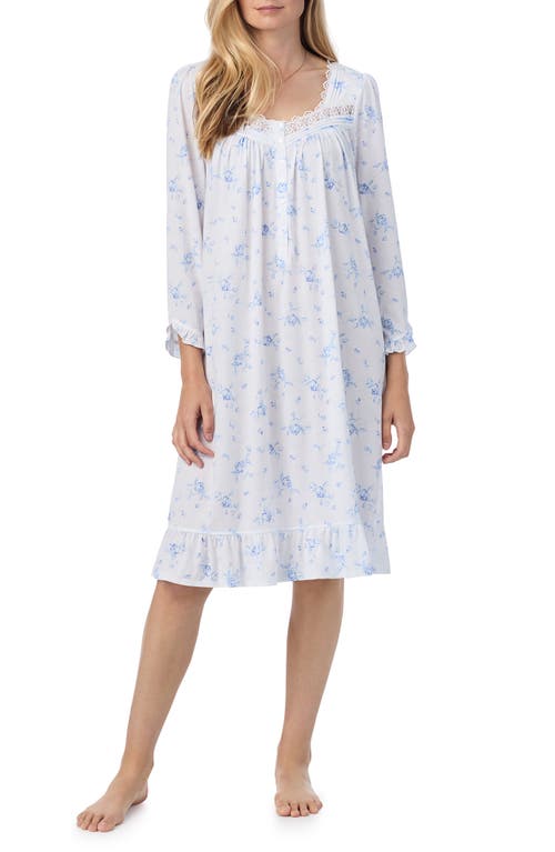 Eileen West Long Sleeve Cotton Blend Jersey Waltz Nightgown in White/Floral 