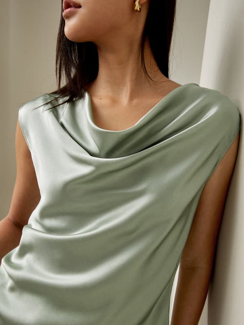 Lilysilk Silk Charmeuse Cowl Neck Top In Aqua Green