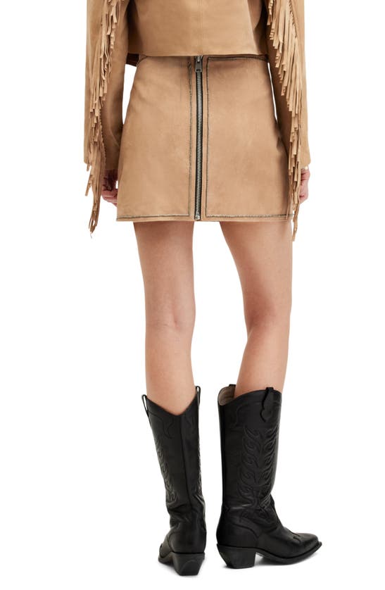 Shop Allsaints Shai Embellished Leather Miniskirt In Tan Brown