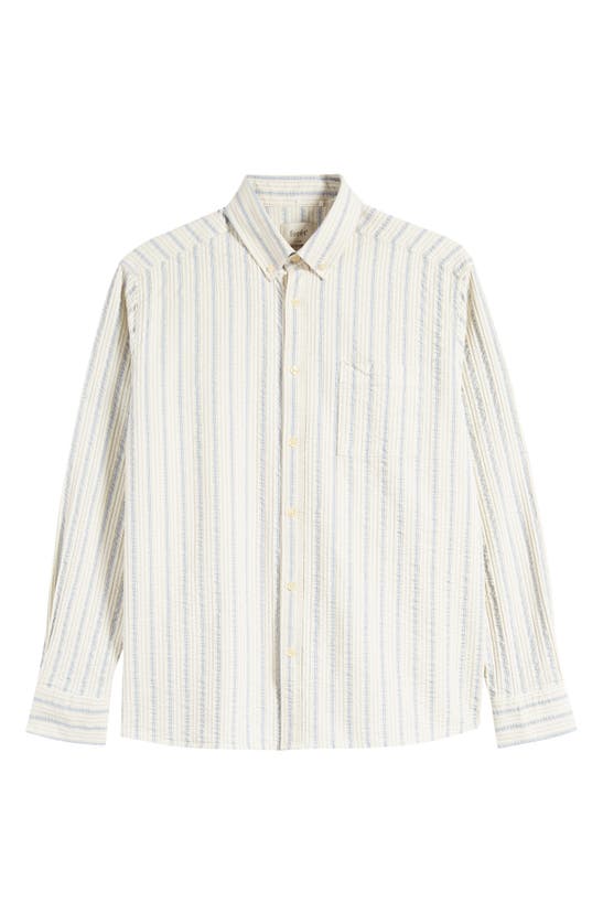 Shop Forét Foret Crest Dove Seersucker Button-down Shirt In Blue Stripe