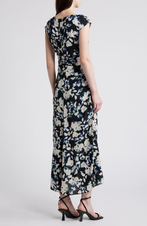 Shop Luxely Blurred Floral Maxi Dress In Black/silver Blue