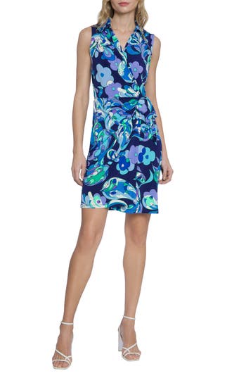 Shop Donna Morgan For Maggy Sleeveless Wrap Dress In Navy/light Lilac