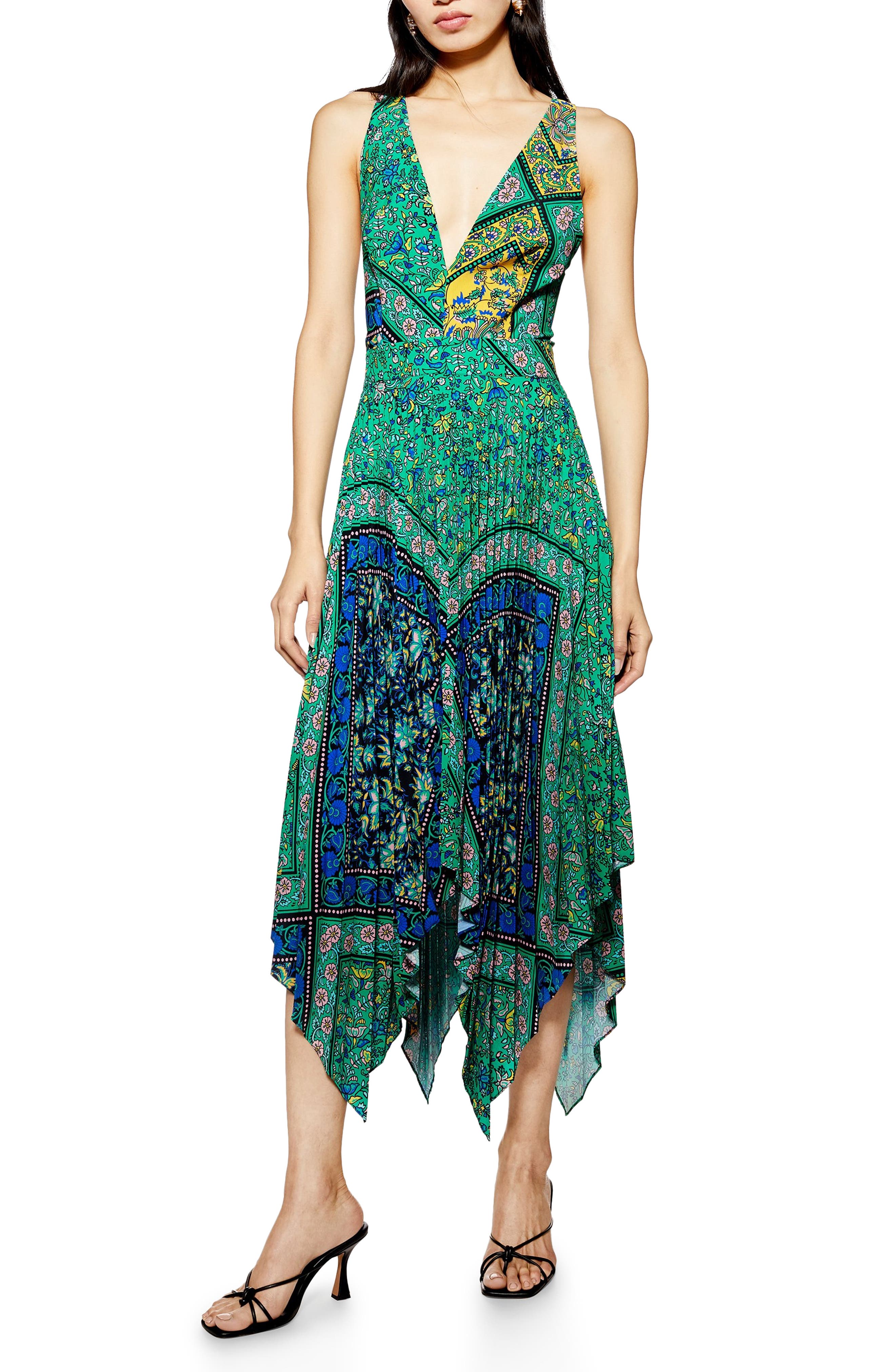 Topshop Paisley Handkerchief Hem Pinafore Midi Dress, US (fits like 0-2) - Green