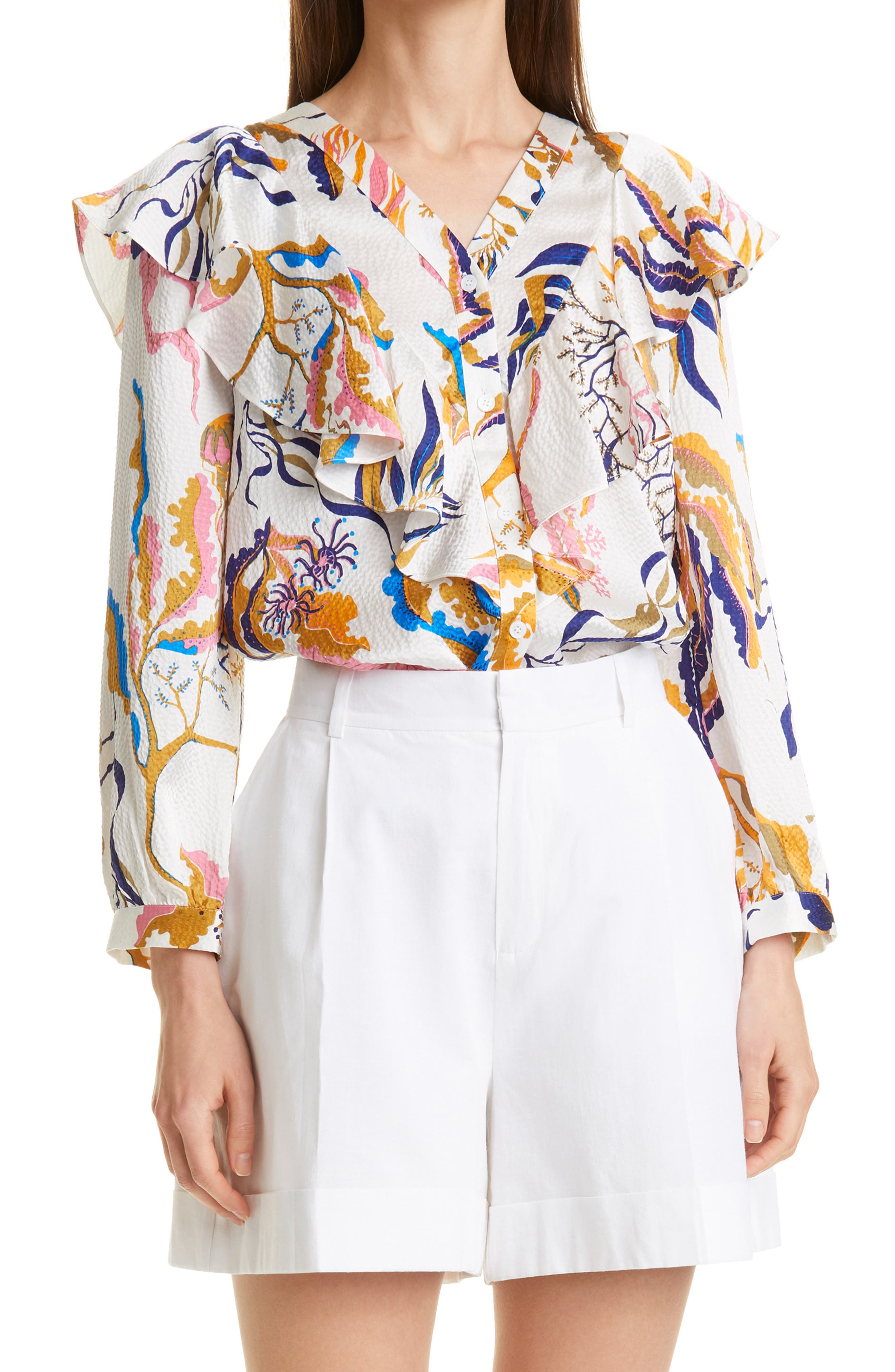 Rodebjer Tinko Silk Long Sleeve Button-Up Shirt in Ecru at Nordstrom