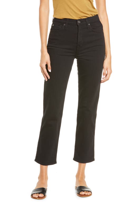 7 For All Mankind High Waist Crop Straight Leg Jeans in Black