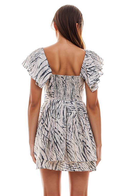 Shop Socialite Abstract Print Off The Shoulder Minidress In Cream Black