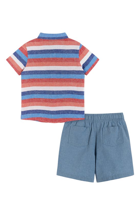 Shop Andy & Evan Kids' Stripe Short Sleeve Button-up Shirt & Drawstring Shorts Set In Chambray