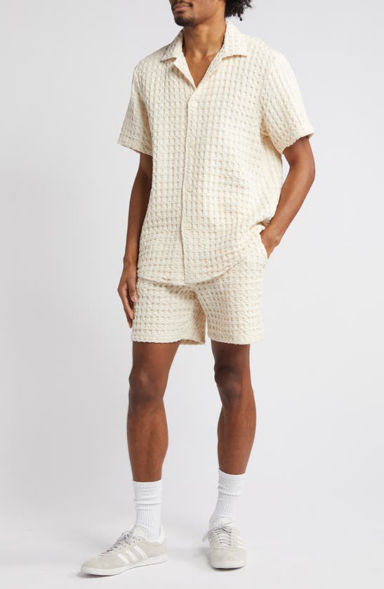 Shop Oas Waffle Knit Camp Shirt In Off White