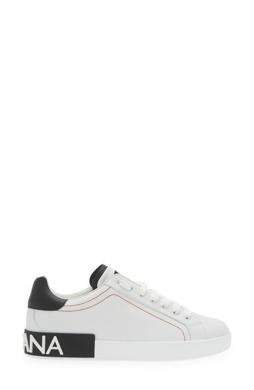 Dolce & Gabbana Portofino Leather Sneakers With Rubberized Logo Shoes In White/black