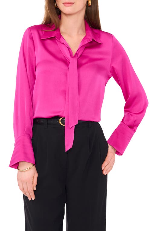 Shop Vince Camuto Tie Neck Satin Button-up Shirt In Berry Pink