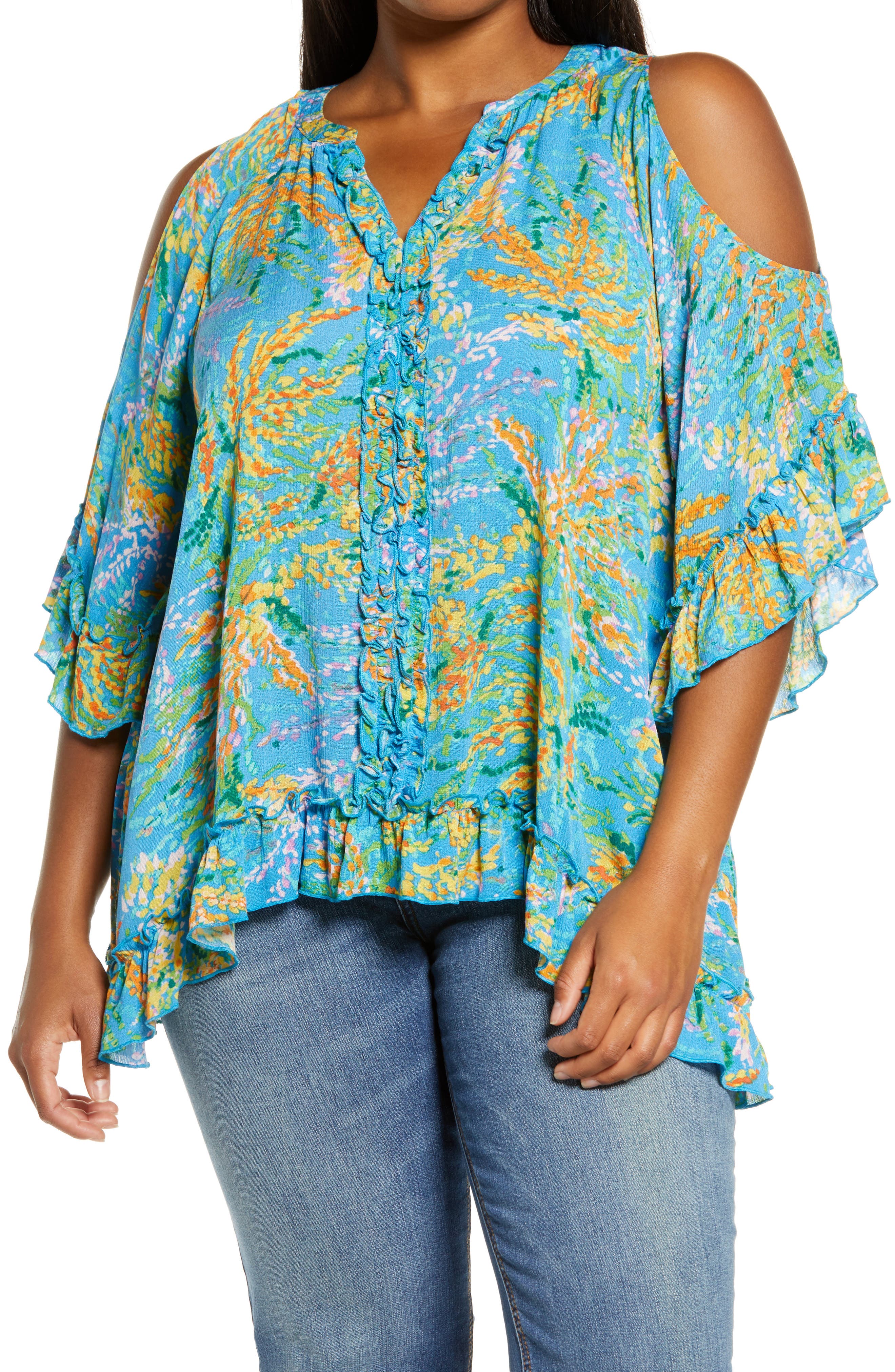 ruffle front blouse plus size