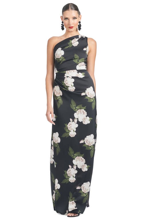 Shop Sachin & Babi Delancy Floral One Shoulder Gown In Obsidian Blooms