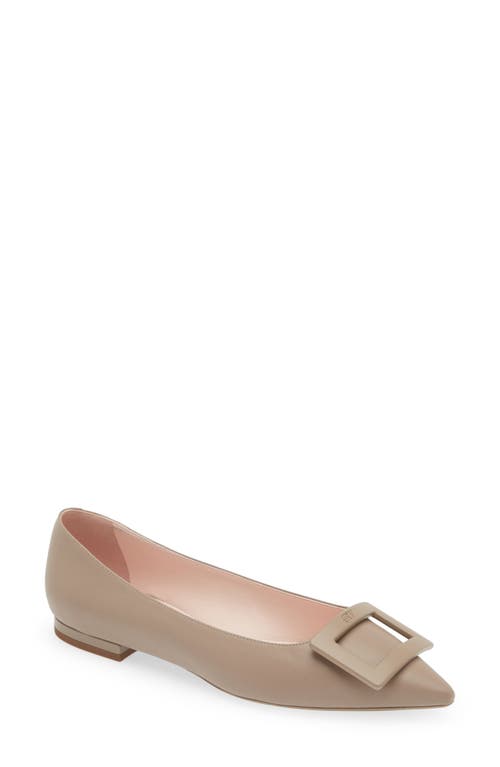 Roger Vivier Gommettine Buckle Pointed Toe Flat Beige at Nordstrom,