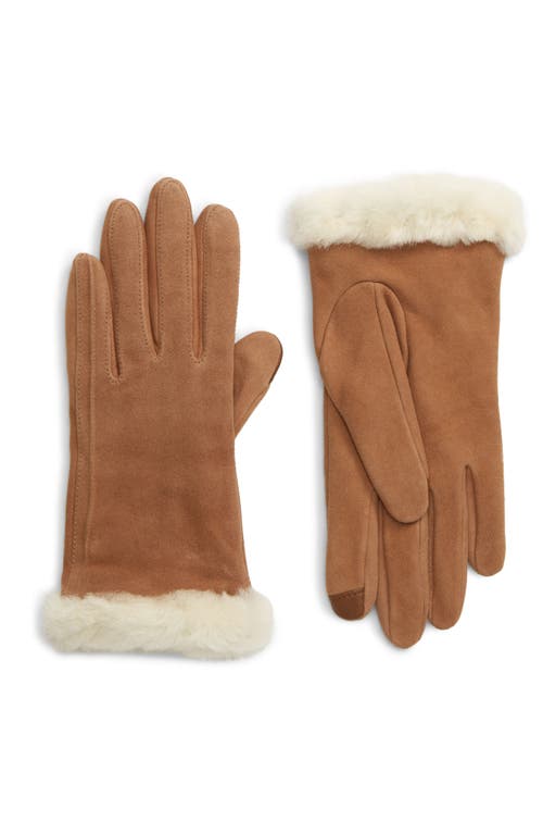 UGG(R) Genuine Shearling Trim Suede Tech Gloves in Chestnut