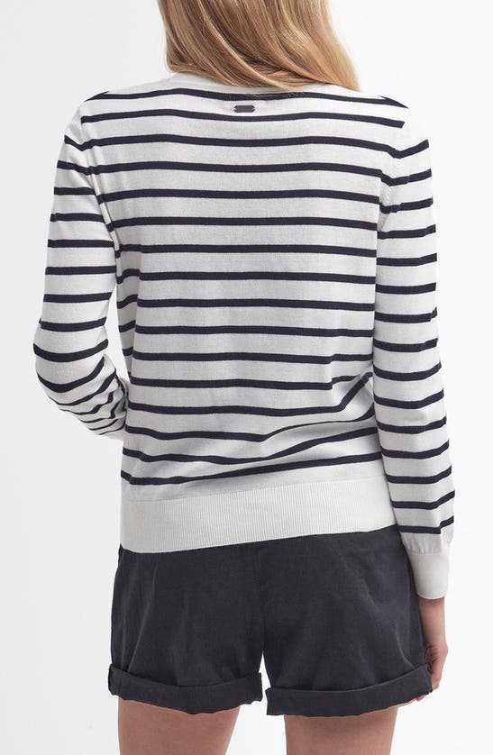 Shop Barbour Ellewood Stripe Cotton Crewneck Sweater In Cloud/ Navy