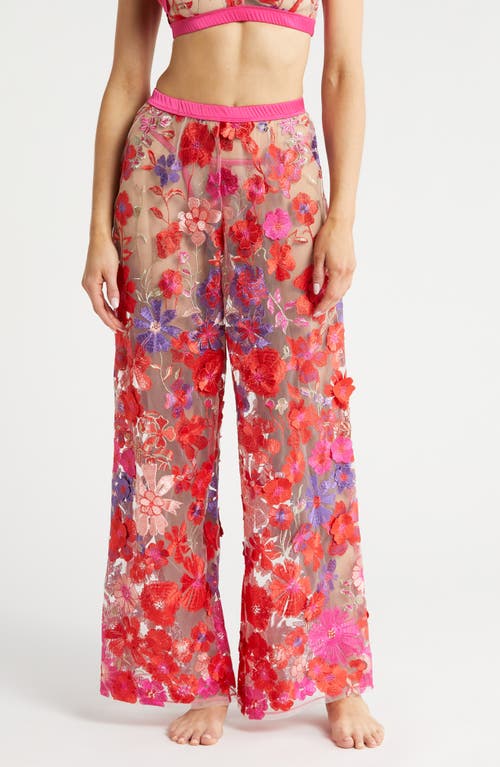 KILO BRAVA Embroidered Mesh Flare Pants Mixed Berry at Nordstrom,