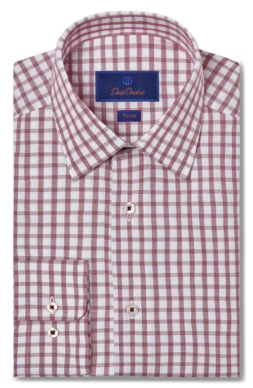 David Donahue Trim Fit Dobby Check Dress Shirt White/Merlot at Nordstrom,