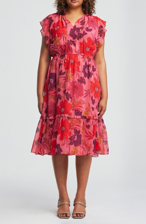 Delta Floral Tiered Midi Dress in Pink Floral