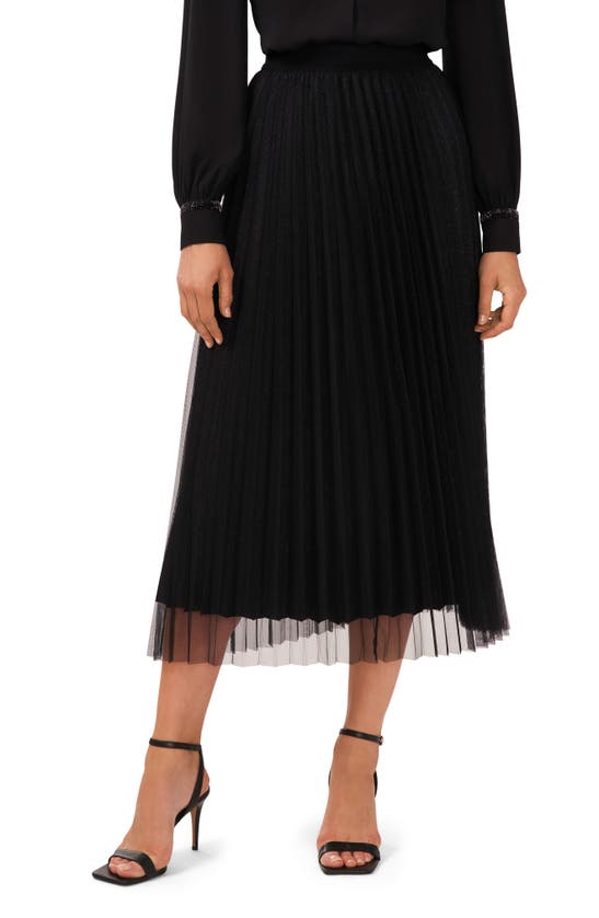 Halogen Glitter Underlay Pleated Skirt In Rich Black