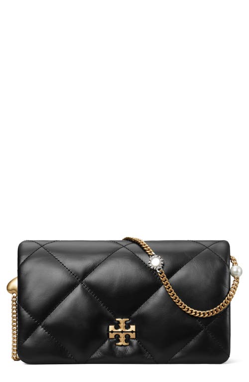 Shop Tory Burch Kira Quilted Leather Wallet On A Chain In Black