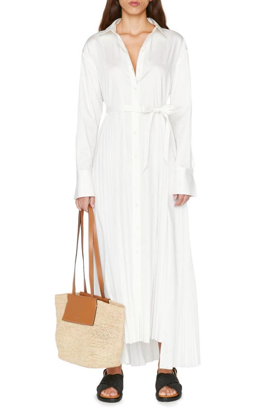 Frame Pleated Cotton-poplin Maxi Shirt Dress In Blanc
