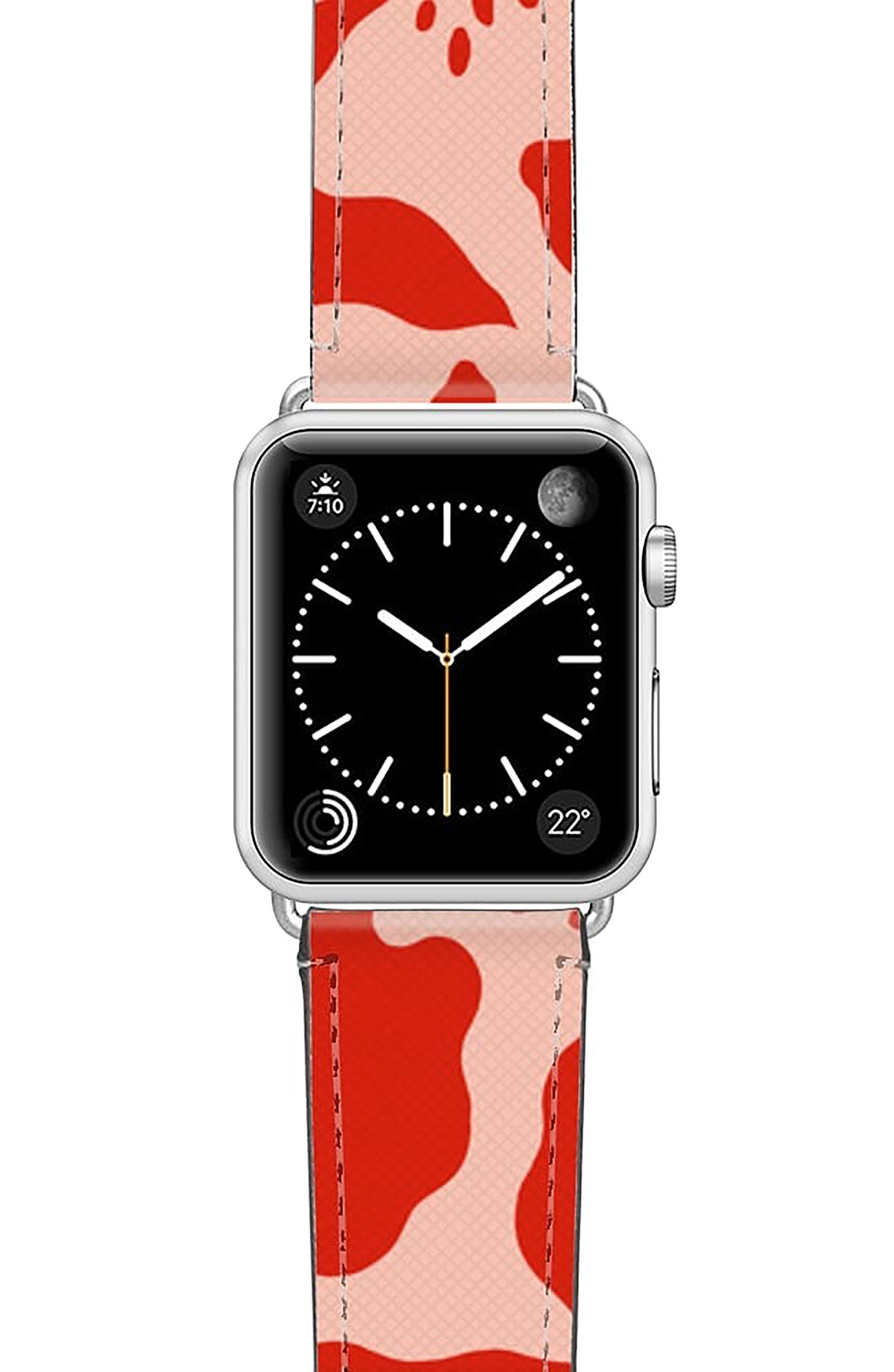 CASETiFY Red Abstract Saffiano Faux Leather Apple Watch Band in Red/Silver