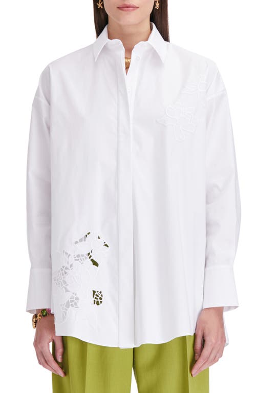 Oscar de la Renta Gardenia Embroidery Cotton Button-Up Shirt White at Nordstrom,