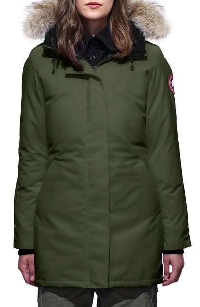 Canada Goose Victoria Fusion Fit Down Parka With Genuine Coyote Fur Trim In Military Green