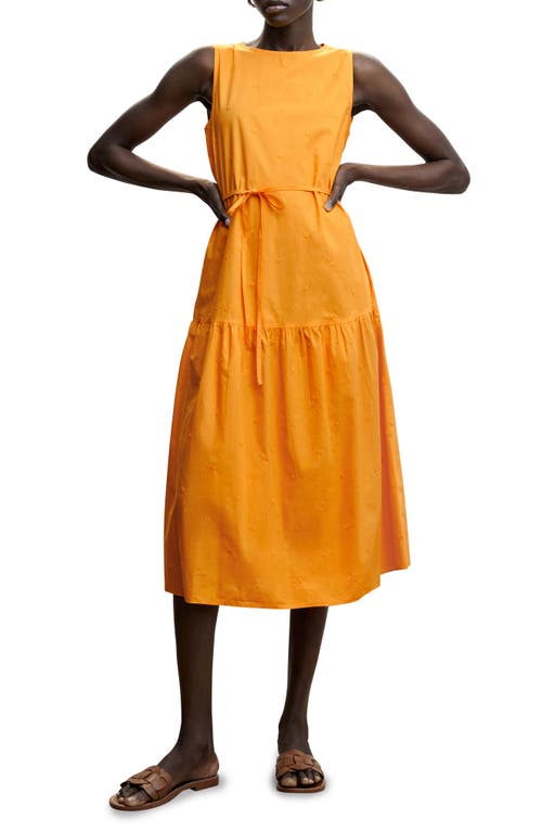 MANGO Floral Embroidered Sleeveless Cotton Dress in Orange
