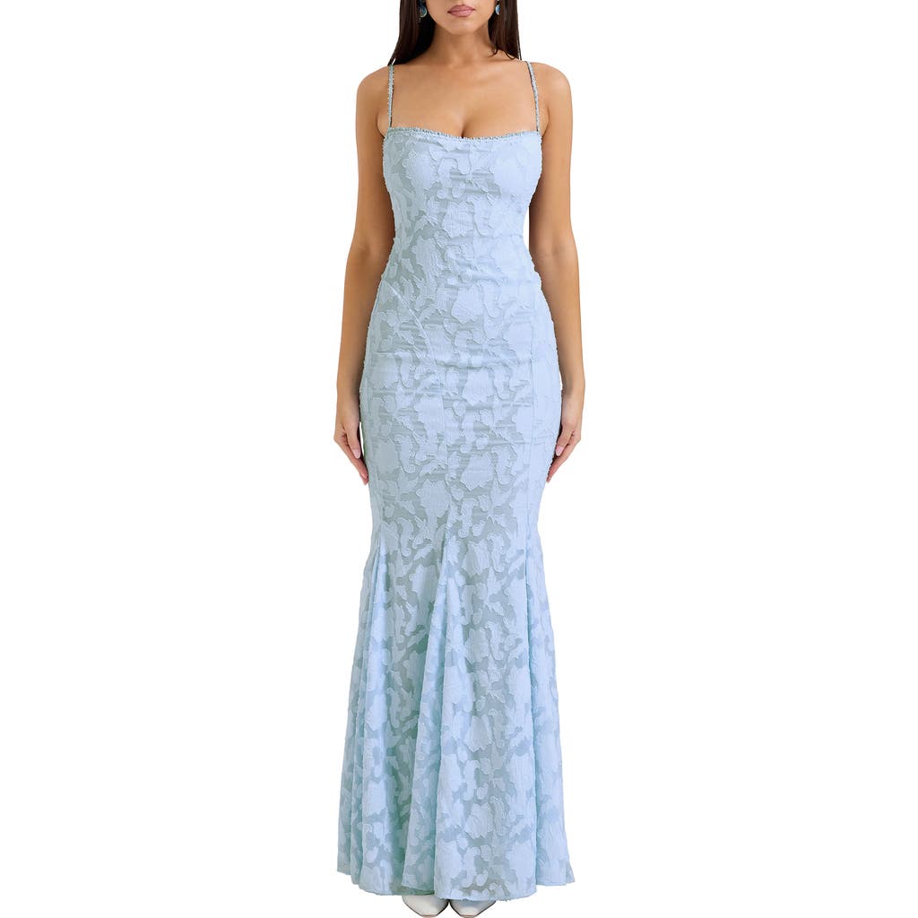 HOUSE OF CB Joan-B Back Lacing Floral Jacquard Dress in Skyride