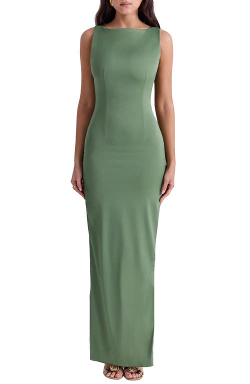 Shop House Of Cb Filomena Side Slit Matte Jersey Gown In Dill