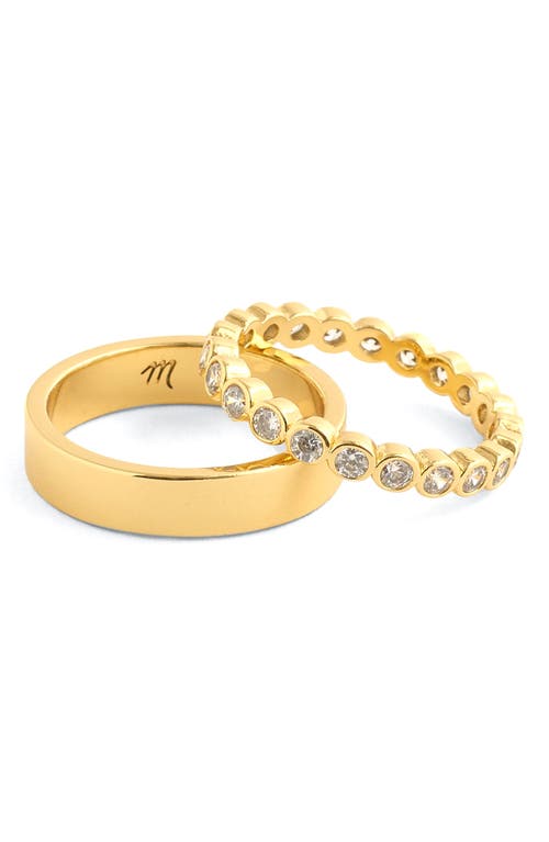 Set of 2 Tennis Bezel Crystal Stacking Rings in Pale Gold