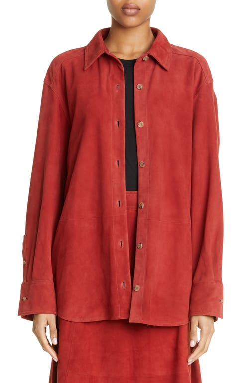 Loulou Studio Suede Button-Up Shirt in Cherry