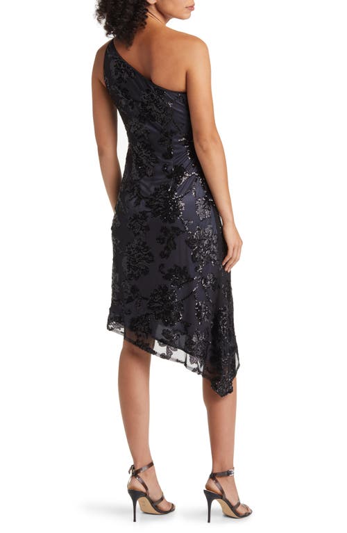 Shop Alex & Eve One Shoulder Sequin Asymmetric Dress In Black/gunmetal