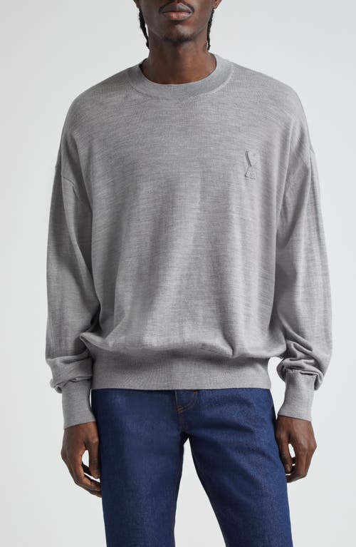 Ami PARIS de Coeur Merino Wool Crewneck Sweater Viscose Heather Grey at Nordstrom,