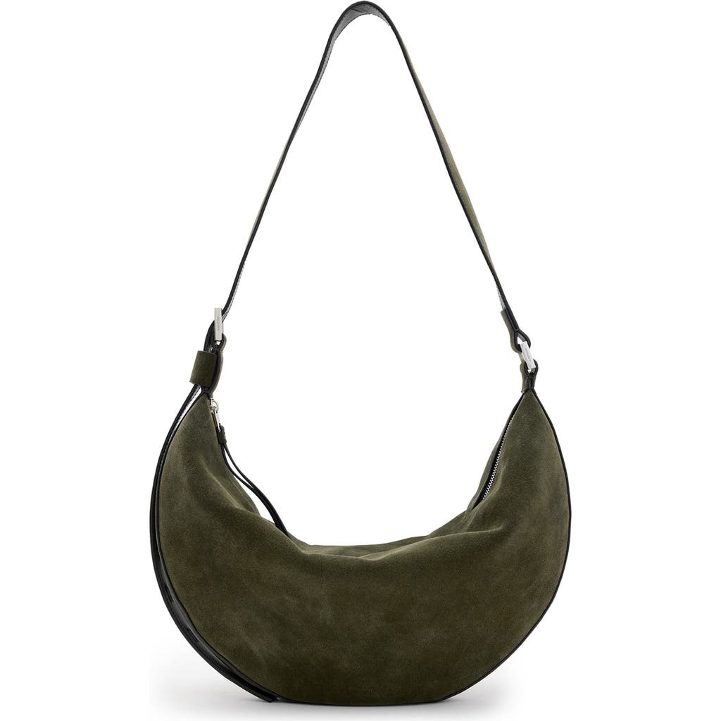 Allsaints Half Moon Leather Shoulder Bag In Olive Green