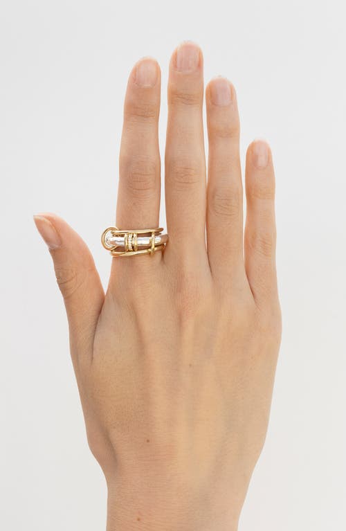 Shop Spinelli Kilcollin Gemini Vulcan Pavé Diamond Linked Stack Ring In Hammered Silver/gold