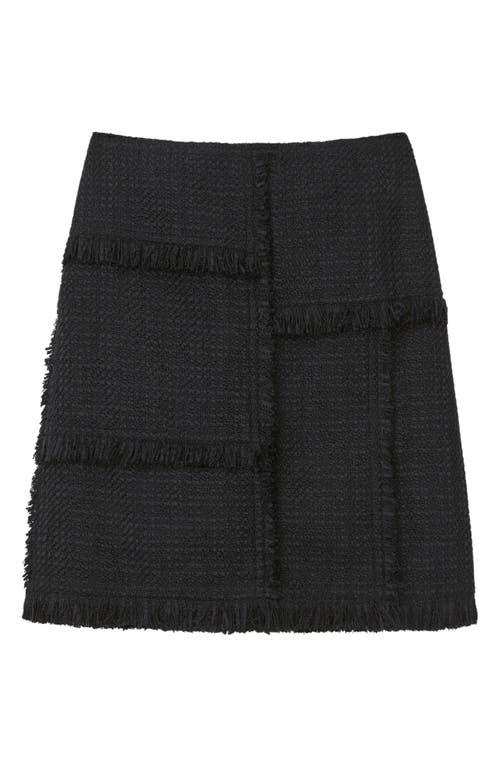 Shop Lafayette 148 New York Hand Fringed Patchwork Bouclé Tweed Miniskirt In Black