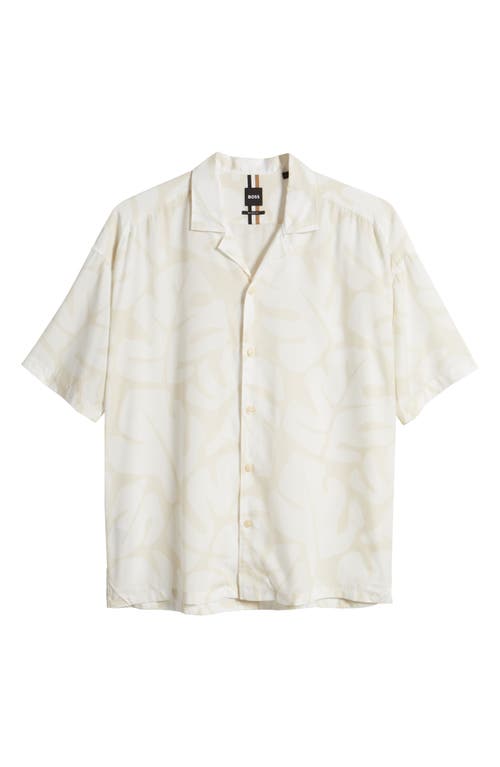 BOSS Drew Relaxed Fit Lyocell Camp Shirt Open White at Nordstrom,