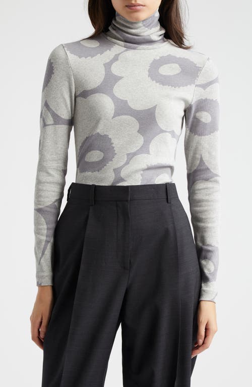 Marimekko Emali Unikko Rib Turtleneck Top in Grey Melange/Grey 