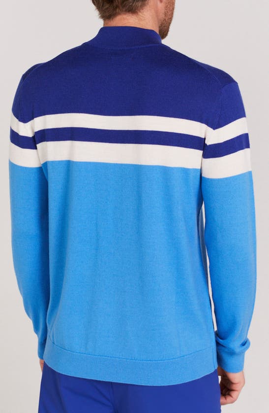 Shop Redvanly Cooper Stripe Quarter Zip Wool Sweater In Malibu Blue