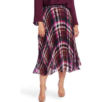 Plus Size Vince Camuto Plaid Pleated Midi Skirt, Burgundy